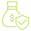 Ícono de bolsa de dinero con escudo, beneficios en vida de tu seguro de vida