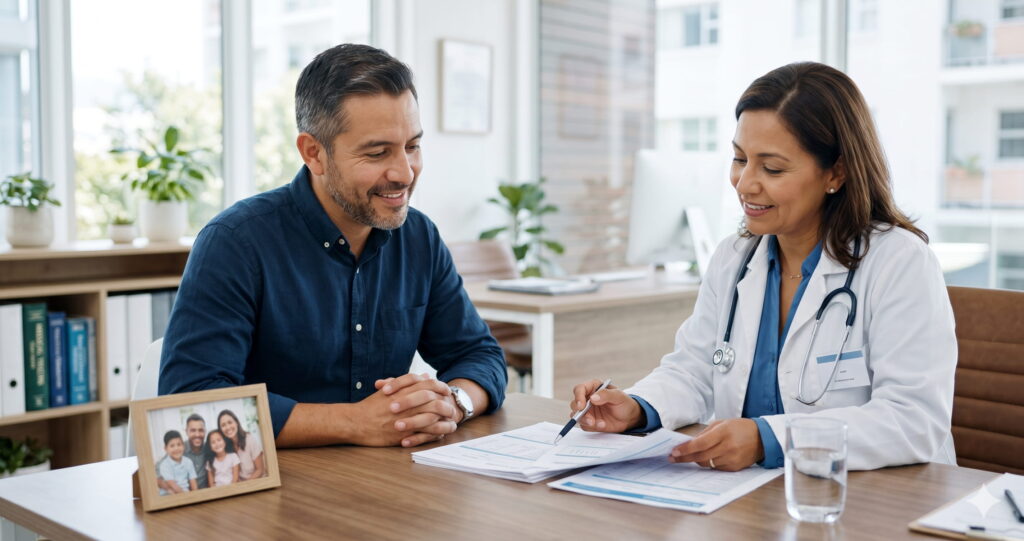 Man reviewing life insurance with living benefits